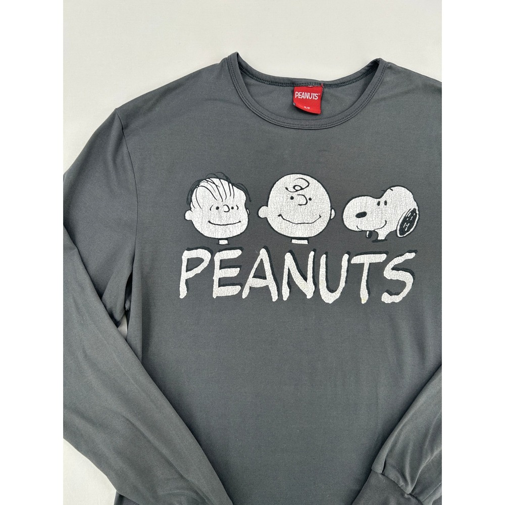 Peanuts Charlie Brown Snoopy Graphic Long Sleeve Shirt Gray Mens Small